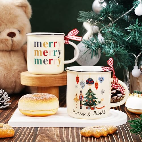 Miniatura 3 de 4 mini tazas de Navidad con cinta a cuadros de 8.5 onzas de acuarela cascanueces mini taza de café, tazas de fiesta de invierno de Navidad para