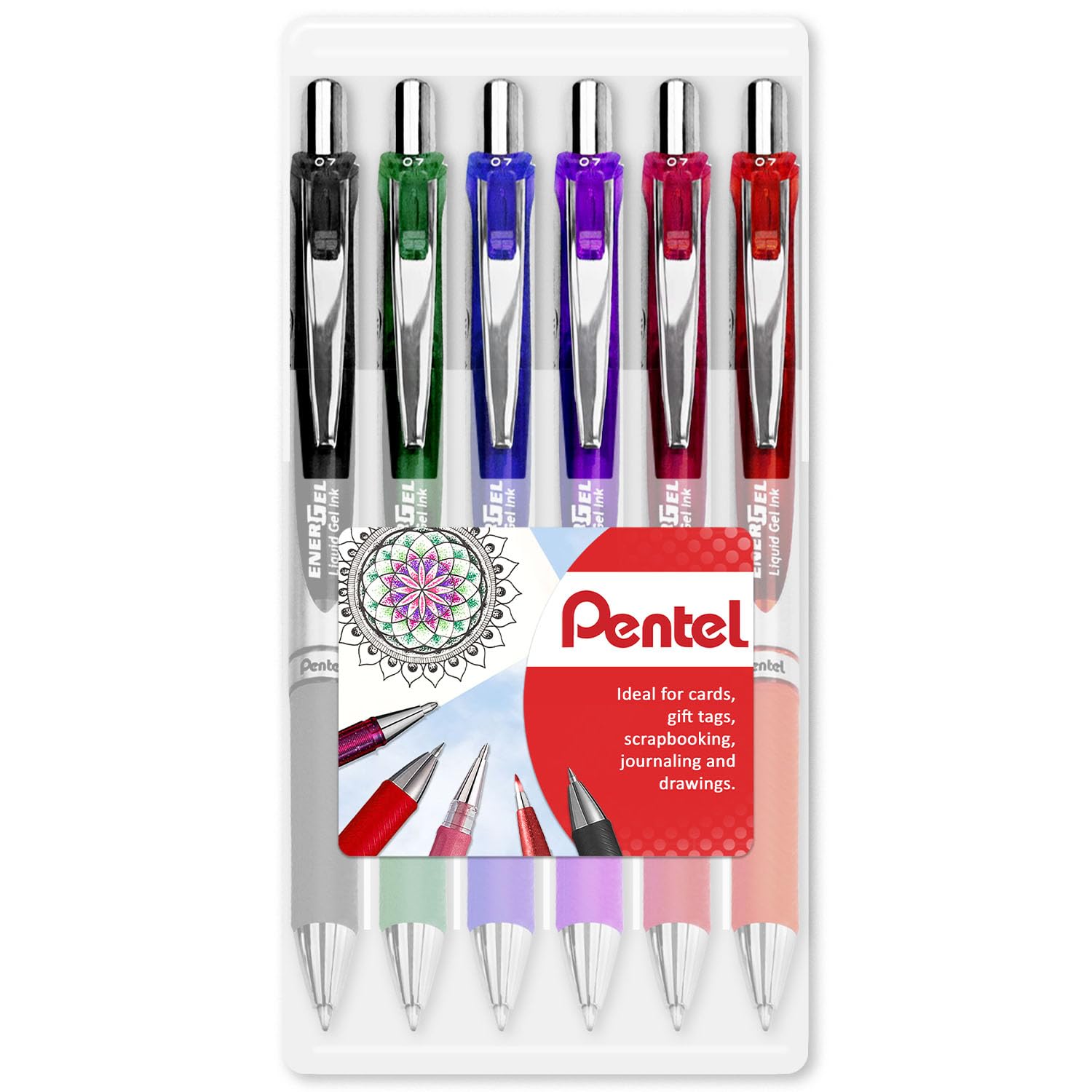 Pentel EnerGel XM BL77 - Retractable Liquid Gel Ink Pen - 0.7mm - 54% Recycled - Clam Pack Gift Set of 6 (Popular)