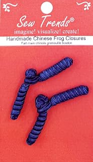 Handmade Frogs Closures Chinese Button Hook & Eye - Rope Bundle Design- Dark Navy Blue- 0.5" X 3"- 2 Pairs/Pack