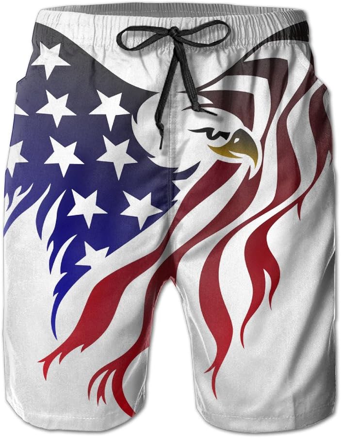American Flag Patriot Skull Men's Quick Dry Beach Board Shorts Swim Trunks Dad