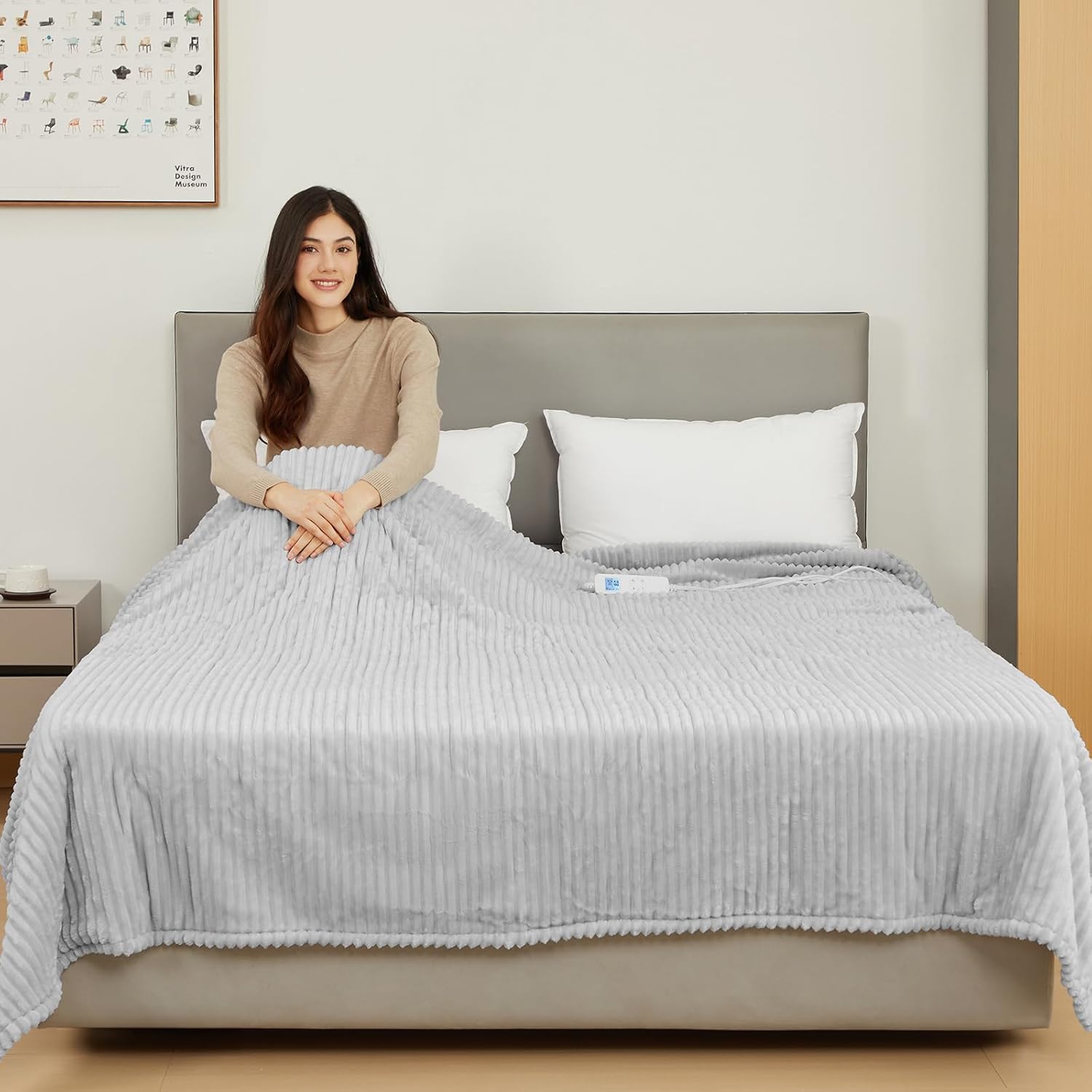 Electric Heated Blanket Queen Size, Fast Heating Soft Flannel Heated Blanket 84x90 inch with 8H Timer, 6 Heating Levels, Machine Washable, ETL & FCC Certified (Grey) - Image 7