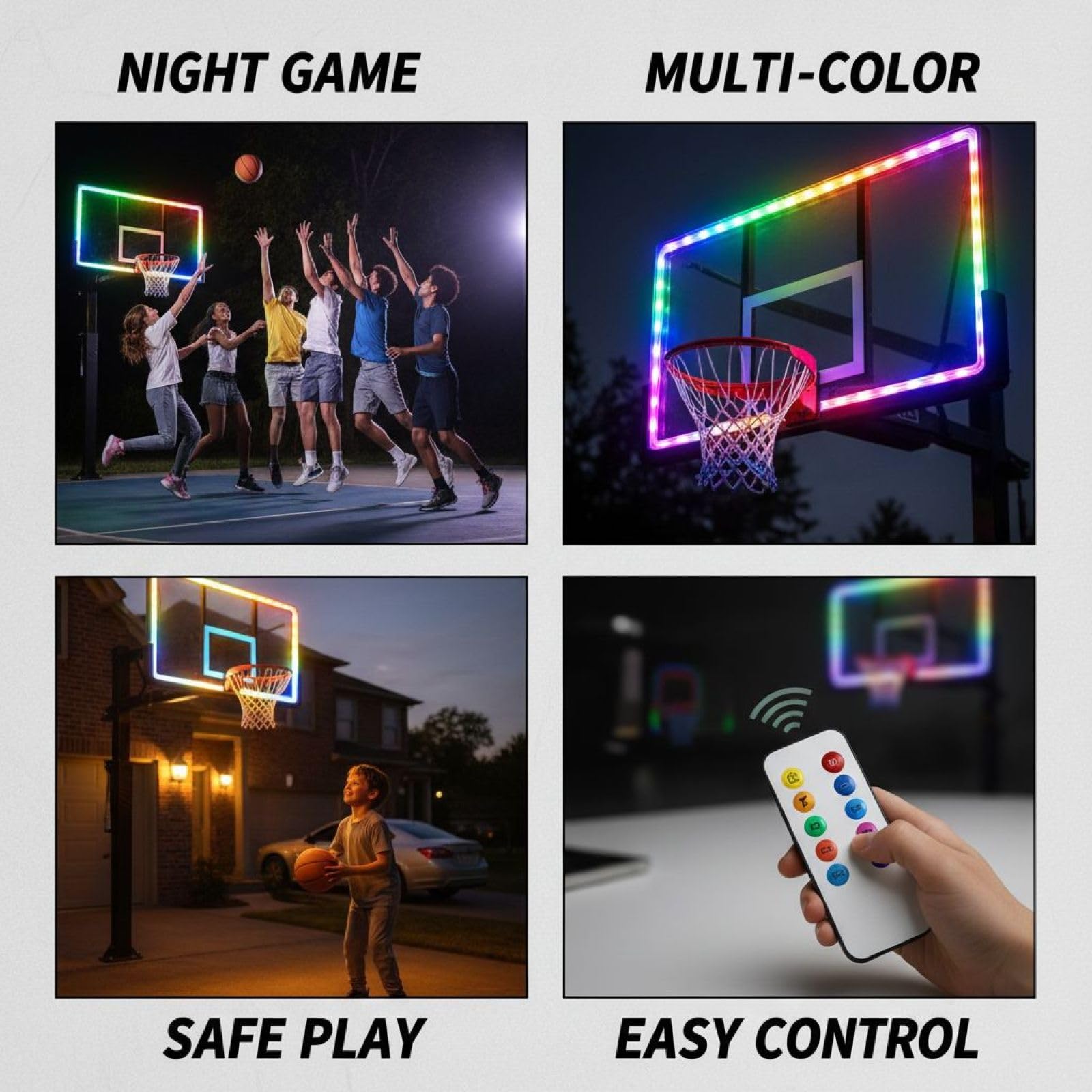 LED-Basketballkorb-Licht-Set mit Fernbedienung, 16 Farben wechselnde Felgenbeleuchtung für Nachtspiel, 1,5 m Lichtleiste, 4,88 m Netzkabel, einfach zu installieren im Innen- und Außenbereich