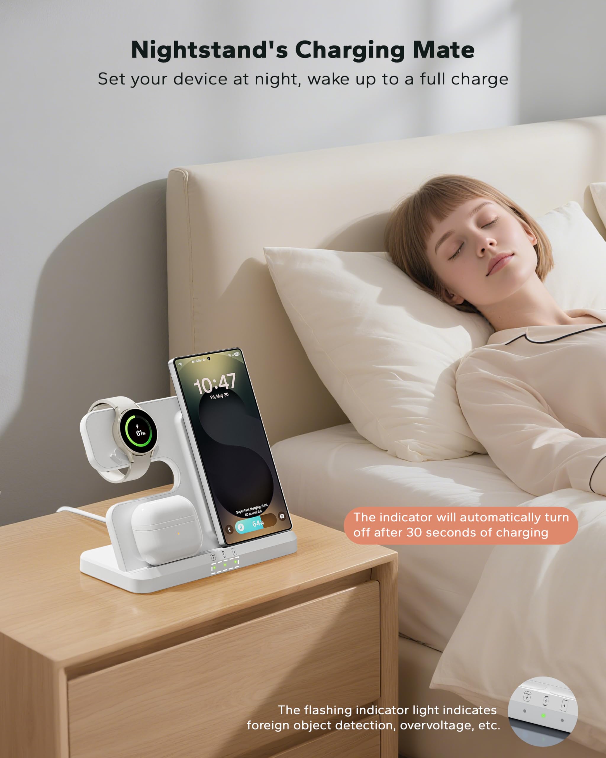 Stazione di ricarica wireless per Samsung, supporto 3 in 1 per Galaxy S25 Ultra/S24/S23/Z Fold, dock di ricarica per telefono e orologio per Samsung Watch Galaxy 8/7/6/5, Galaxy Buds 3/2/Pro