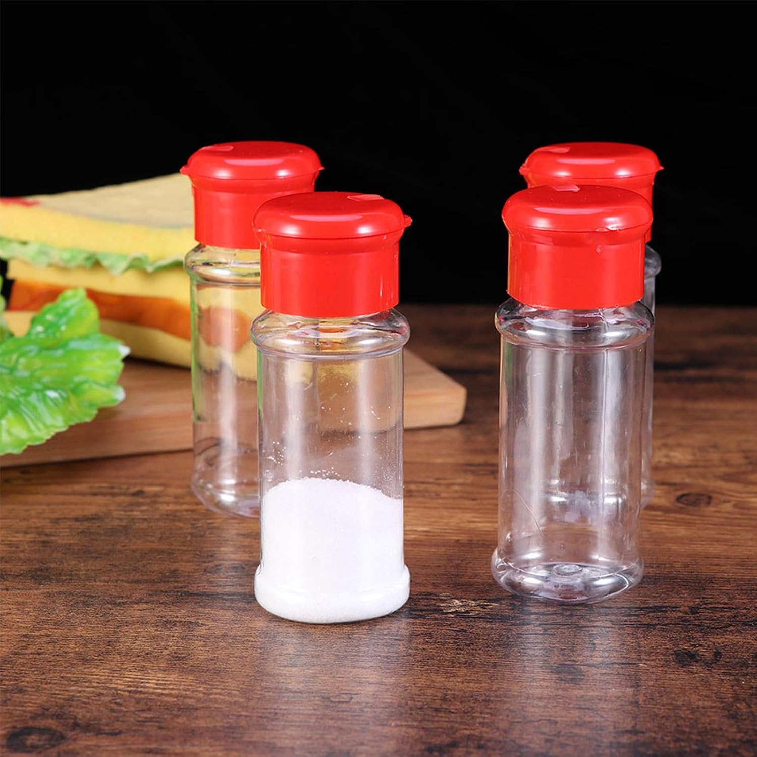 10pcs Plastic Pepper Shaker Bottle, PET Red Seasoning Jar for Bbq
