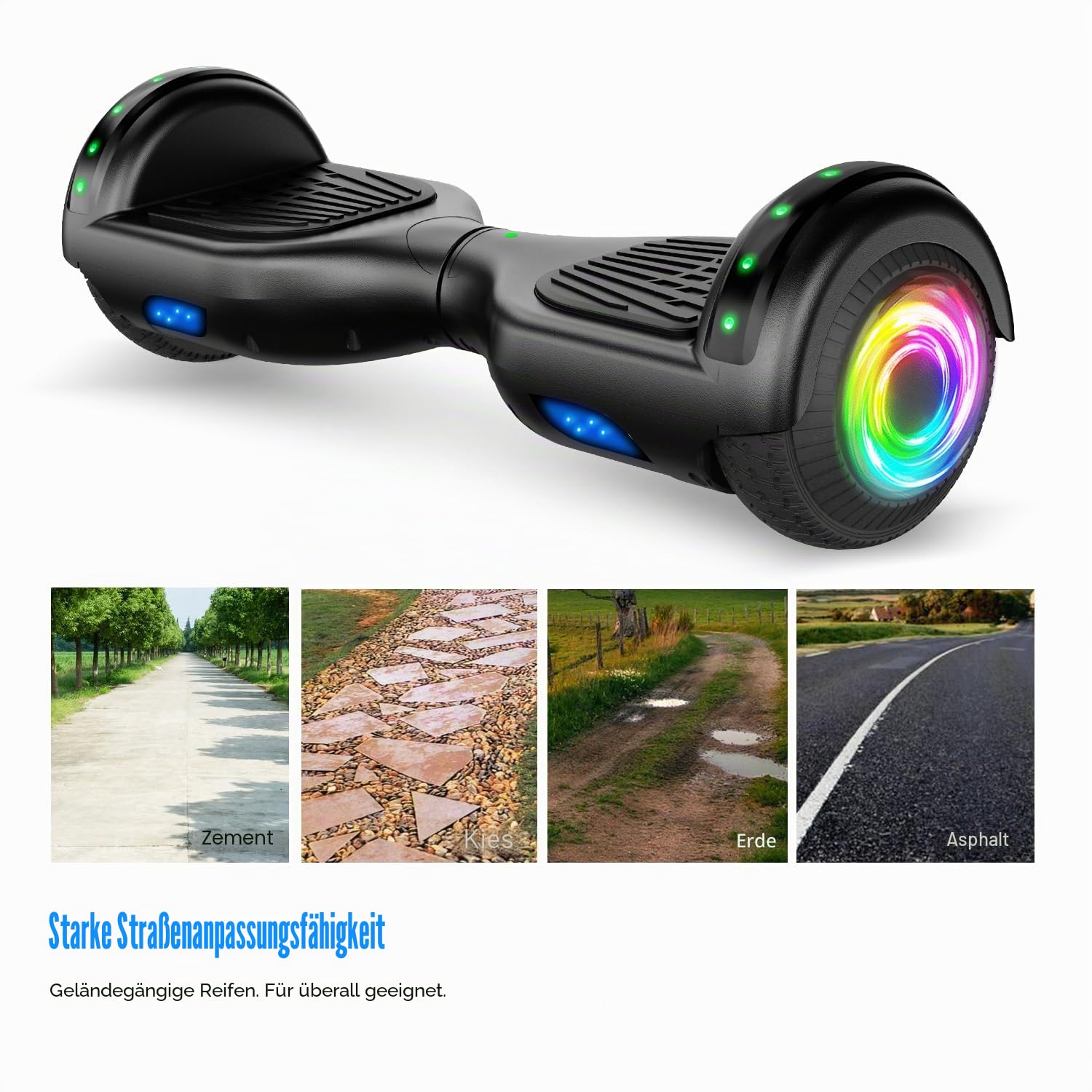 SISIGAD Hoverboard 6,5 Zoll Overboard, Hover Scooter Board All Terrain, Bluetooth und LED Selbst-balancierendes elektrisches Hoverboard für Kinder und Erwachsene