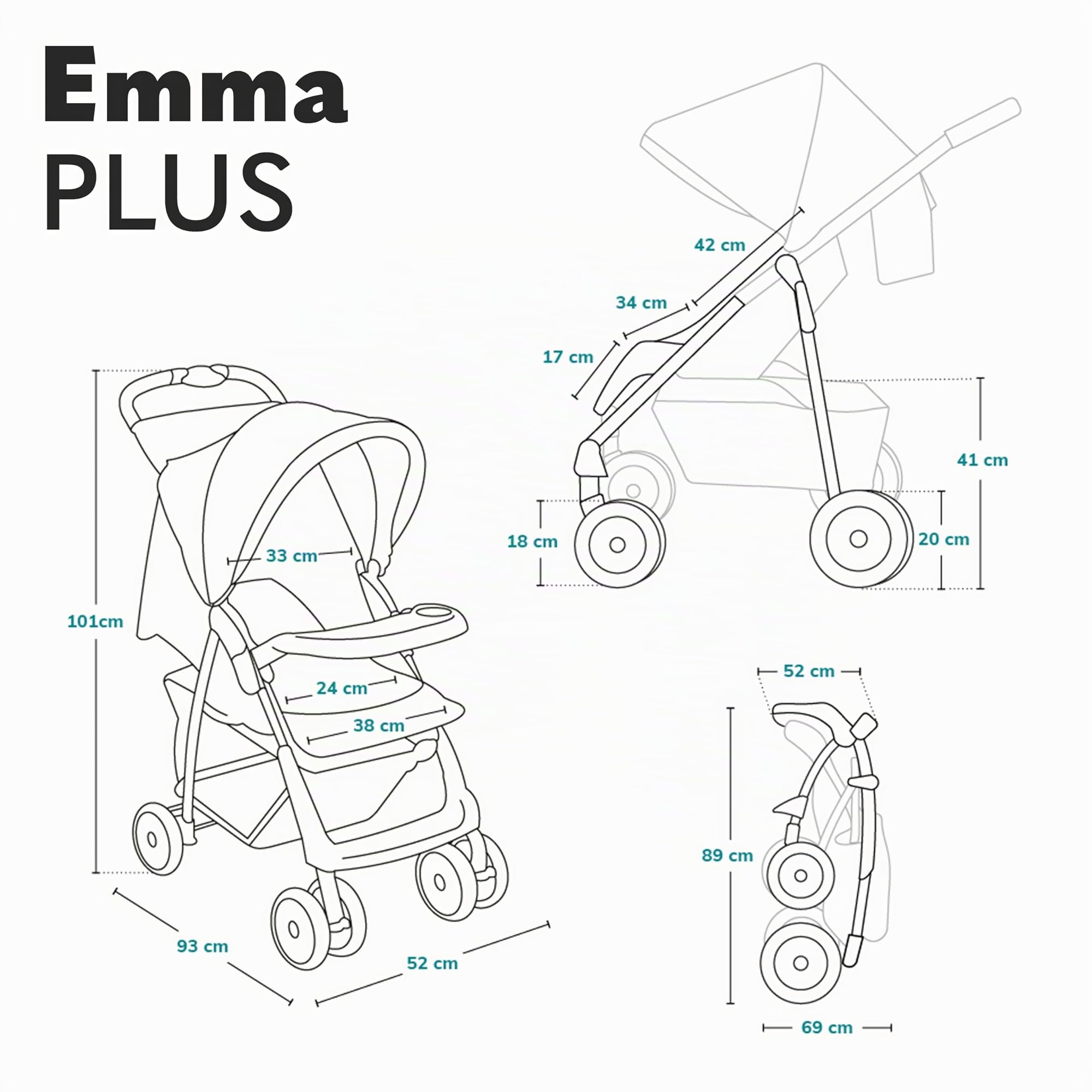 LIONELO Emma Plus poussette bébé 15 kg harnais 5 points pliage rapide amortisseurs sac inclus matelas STONE