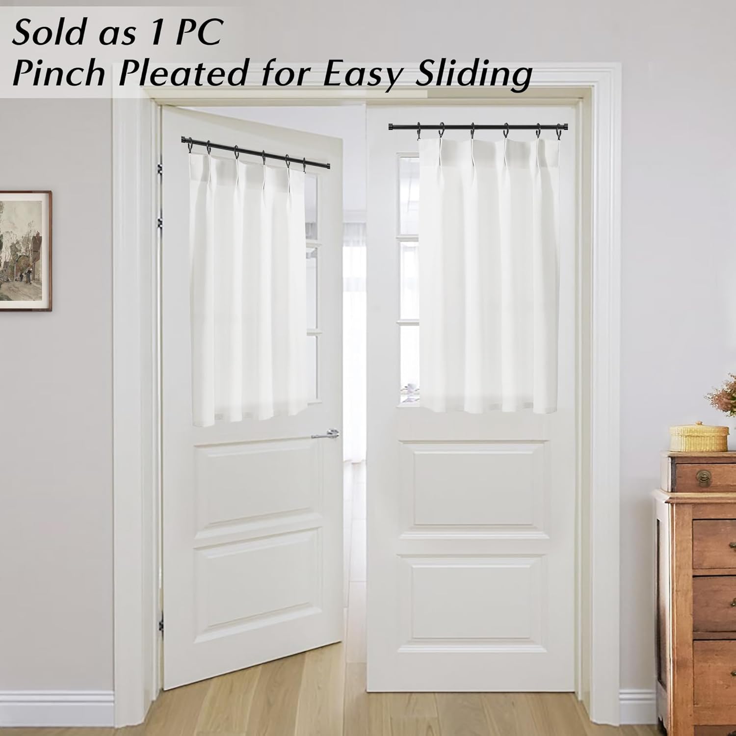 Lino Rosa Short Curtains for Bathroom Window,White Sheer Privacy Linen Pinch Pleat Door Window Curtains for Kitchen Front Door,26 x 40 Inch Length