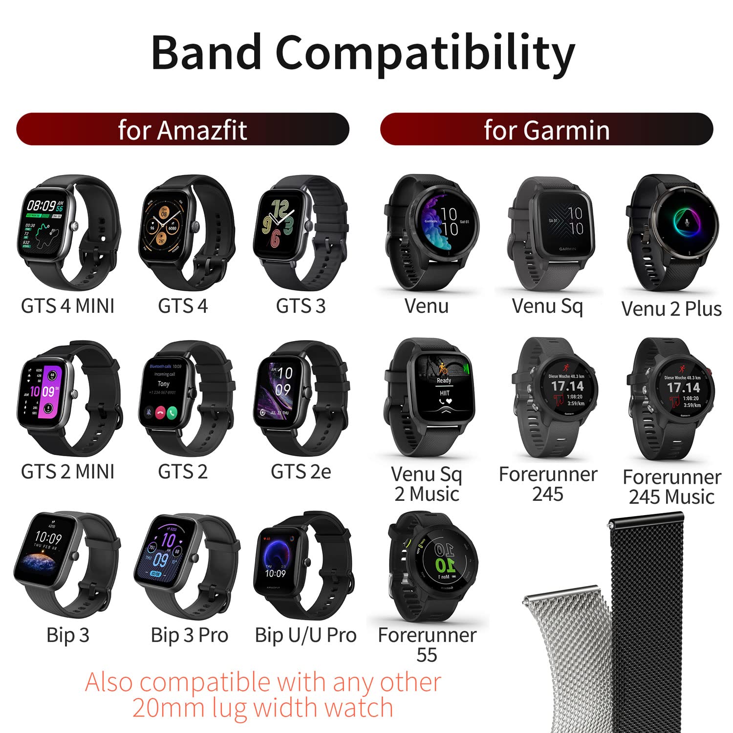 Cinturino per orologio per Amazfit GTS 4,4mini, 3,2,2mini, 2e, GTR 42mm, Bip U Pro, U, 3 Pro, 3, S lite, S, lite Silicone morbido Sostituzione Cinghia Cinturino sportivo Polsino del 2026 a $9.99