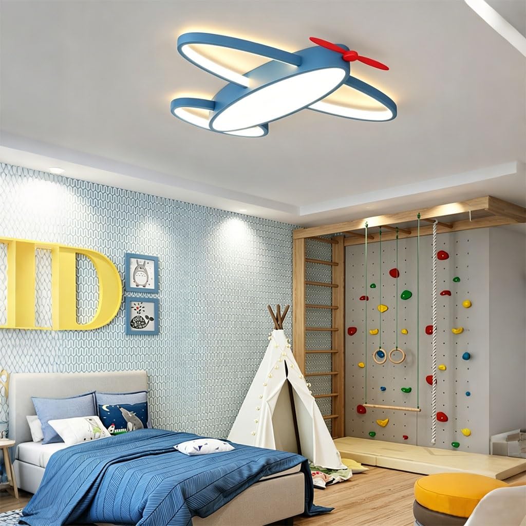 LED Einbau-Deckenleuchte Für Kinderzimmer 3-farbig Dimmbar Kreative Blaue Cartoon-Flugzeug Deckenlampe Mit Stufenloser Dimmung Für Kinderzimmer Babyzimmer Und Spielzimmer
