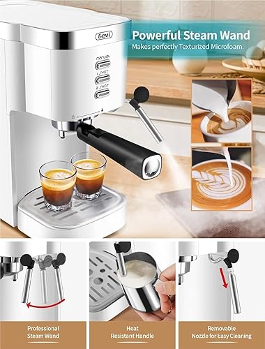 Miniatura 6 de Gevi Cafetera de capuchino automática de calentamiento rápido de 20 bares, con espumador de leche espumante para expreso, latte macchiato, tanque de