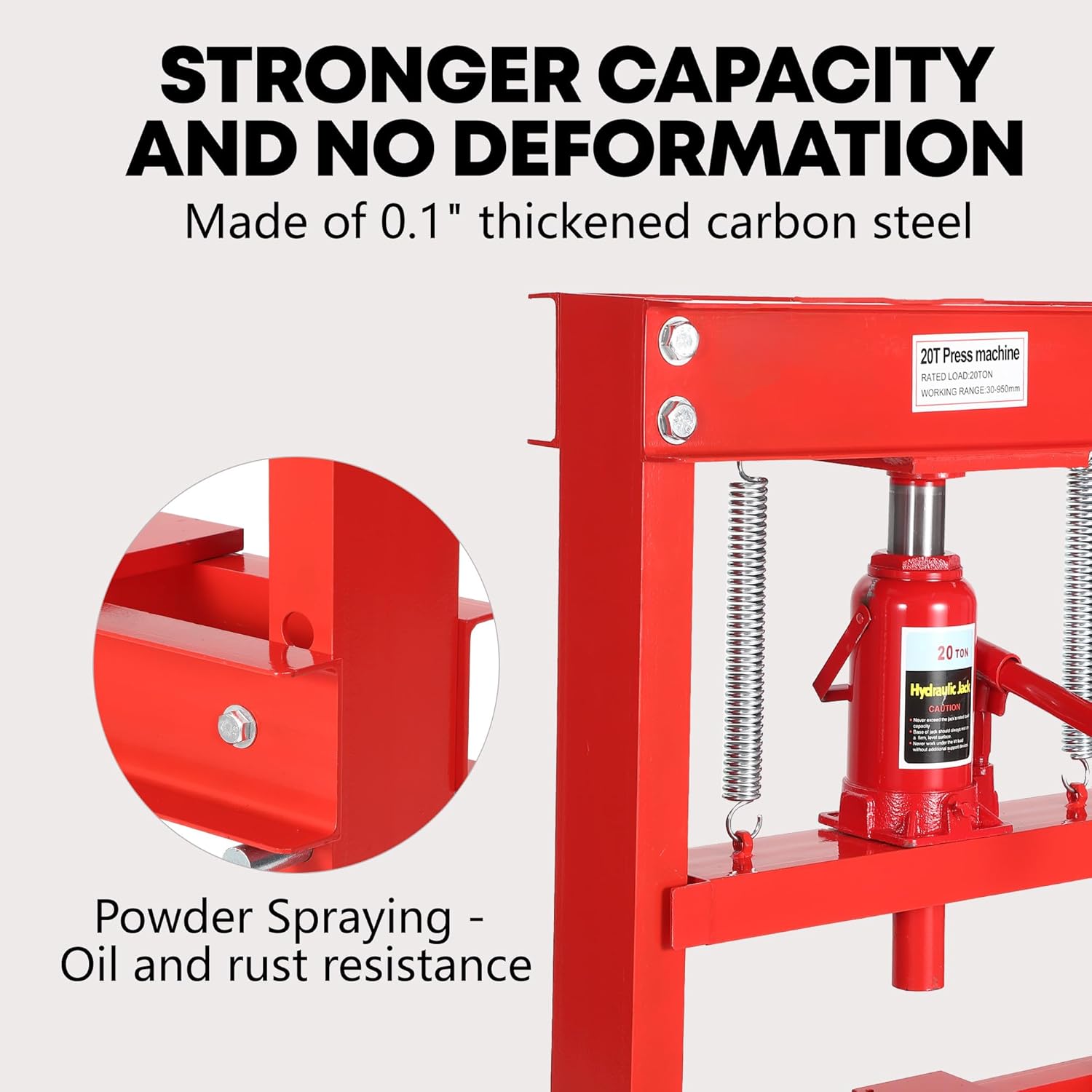 20 Ton Hydraulic H-Frame Shop Press with Adjustable Table & Stamping Plates for Auto Repair, Garage Use, Metalworking, Red