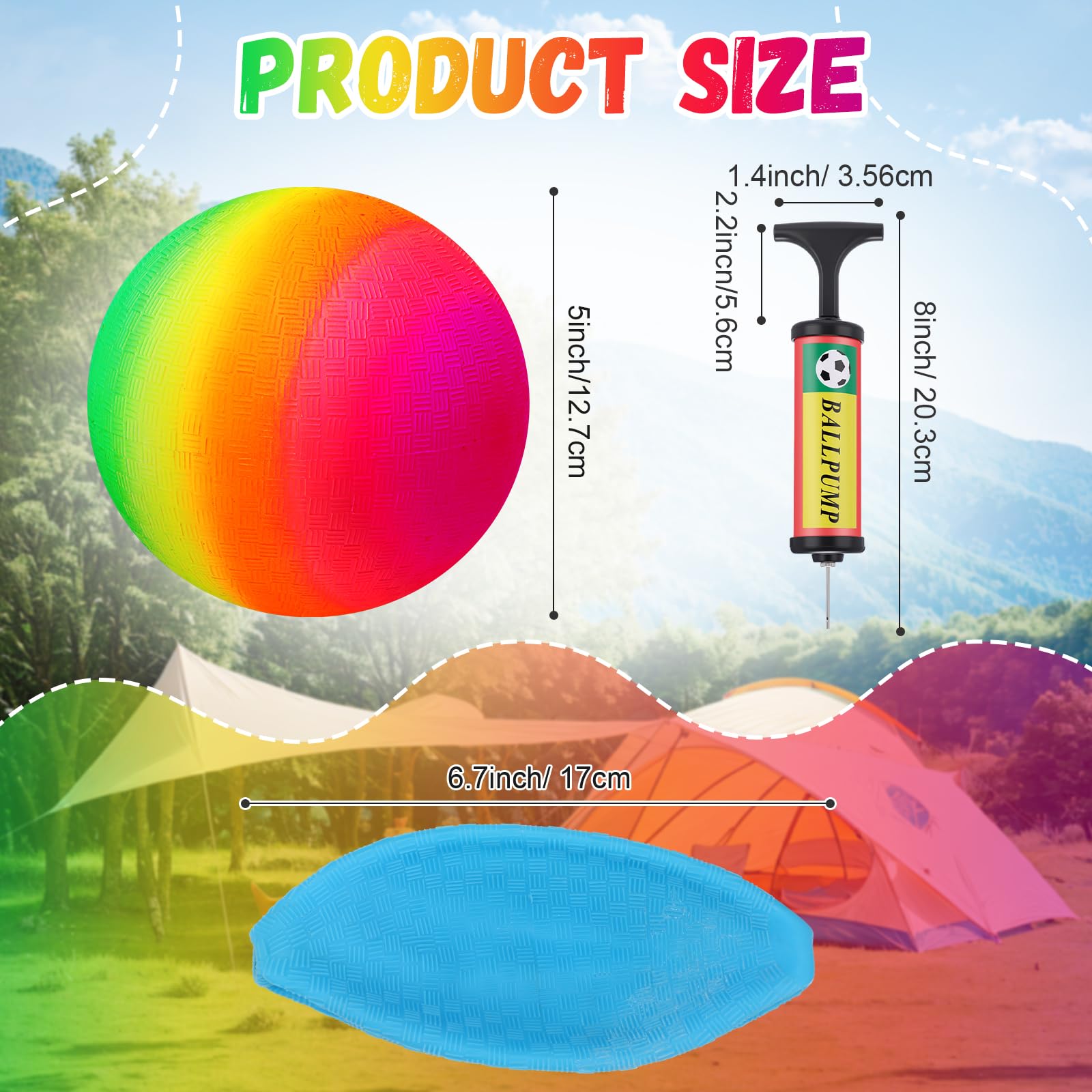 Vinsot 12 Stück 21,6 cm Spielplatzbälle Kickball Bulk, Hüpfbälle für Kinder, aufblasbarer Handball mit Handpumpe für Indoor-Outdoor-Spiele