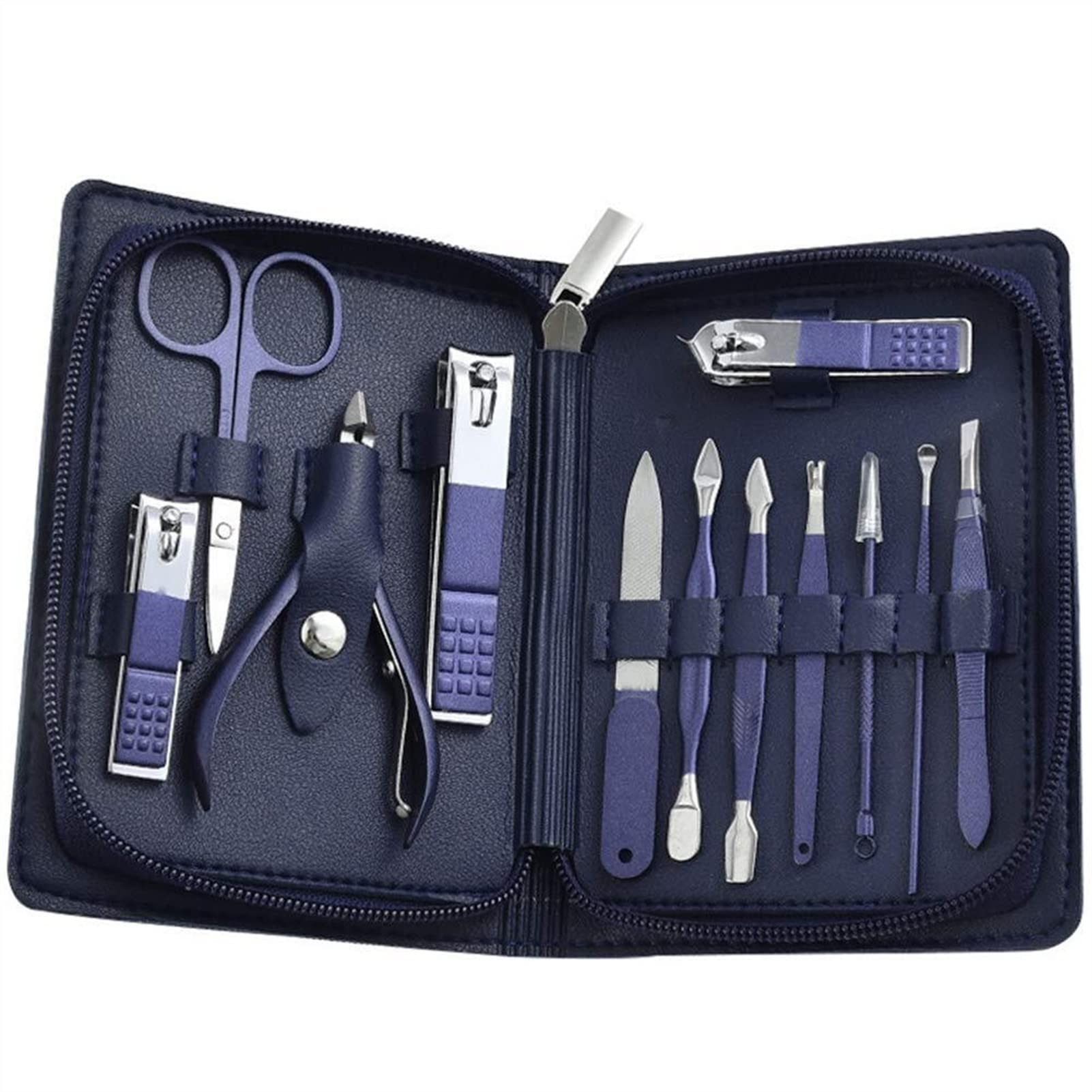 Nagelknipser-Set 1. 8 stücke Nagelclipper Set Pediküre Kit Edelstahl Professionelle Maniküre Set for Männer Frauen mit Blue Leder Reisekoffer Nagelknipser-Kit(12pcs)
