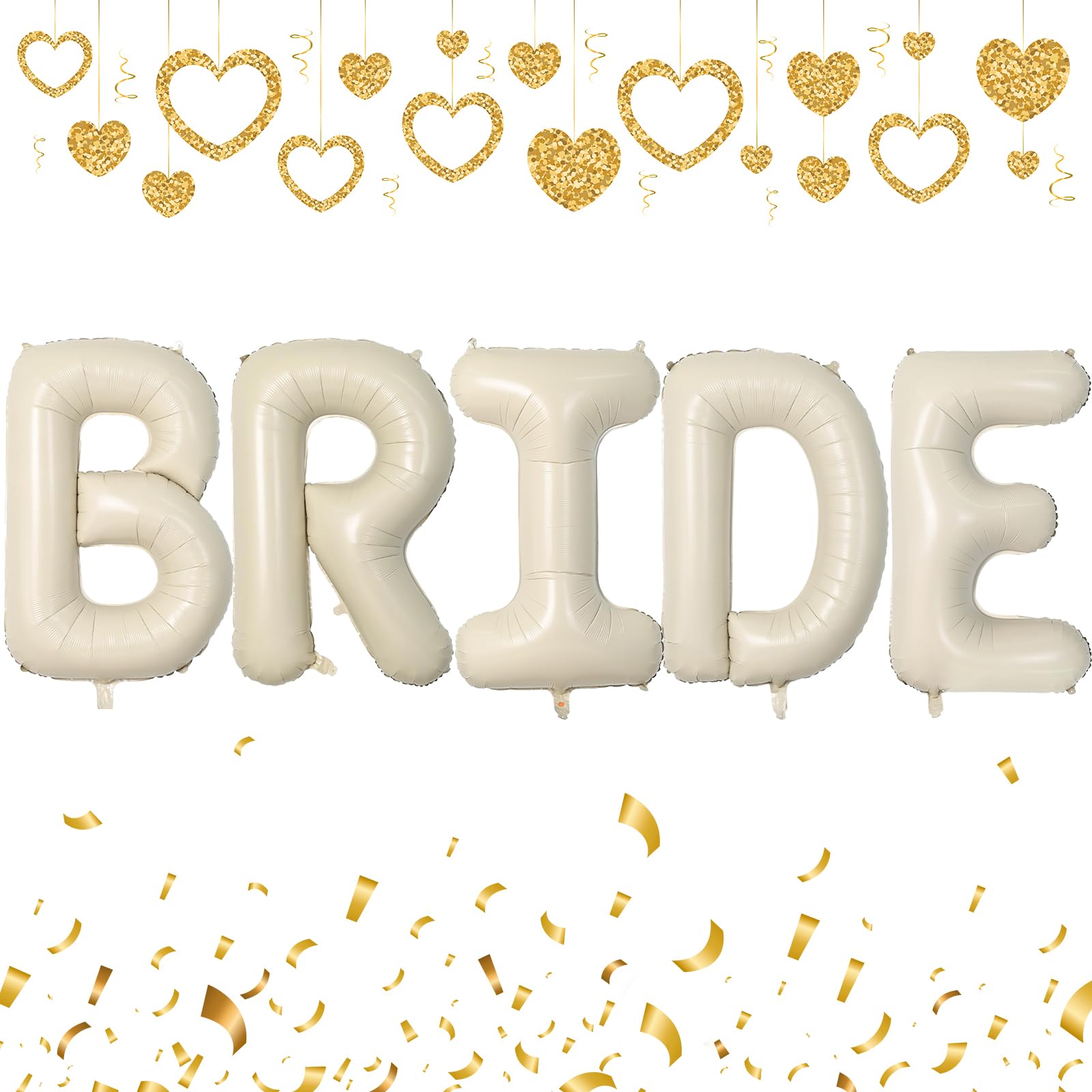 40 Inch Beige BRIDE Balloons, Large XL Cream White Letter Bride Banner Balloons for Bachelorette Party Decorations, Bridal Shower Helium Foil Balloon for Wedding Engagement Bride To Be Decorations