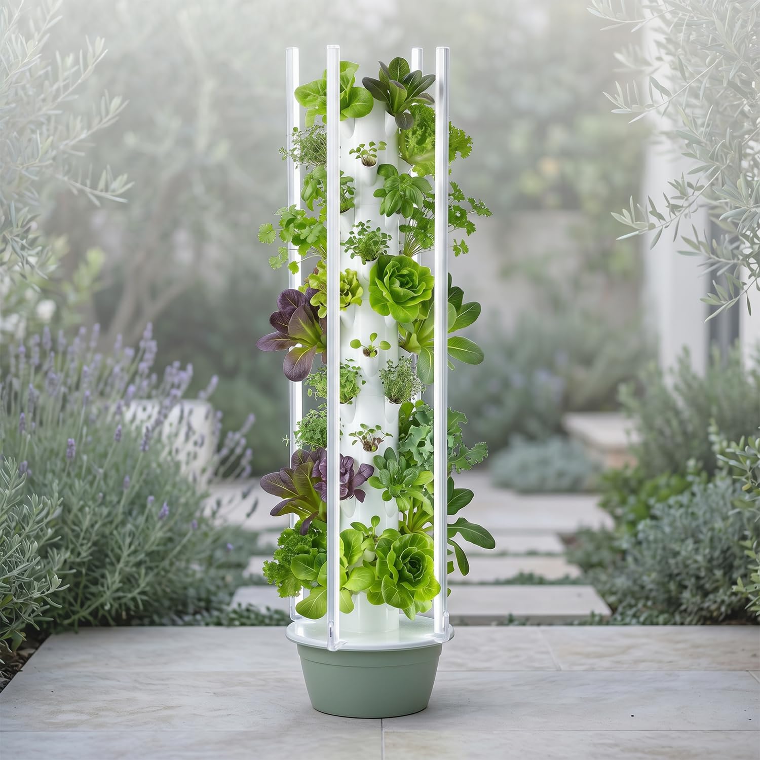 Hydroponics Growing System Vertical Tower, Automated Aeroponics Indoor Tower Garden with LED Grow Lights, Pump, Timer and Movable Water Tank, for Vegetables Fruits Herbs (11 Layer)