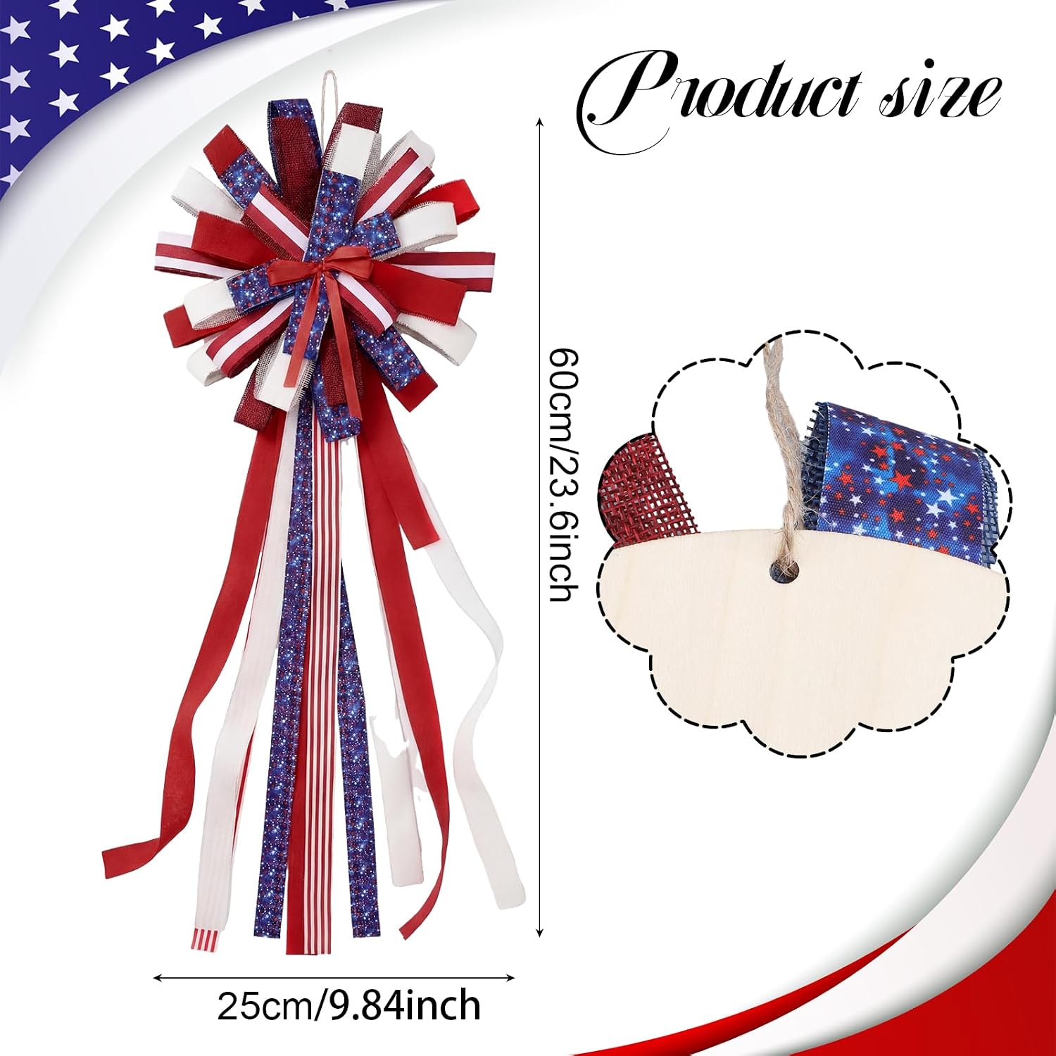 Yinder 2 Pack Large Patriotic Bows Door Decorations 23.6 x 9.8 Red White Blue Layered Bows with Streamers 4th of July Decorations for Front Door for 250 Anniversary Independence Memorial Day