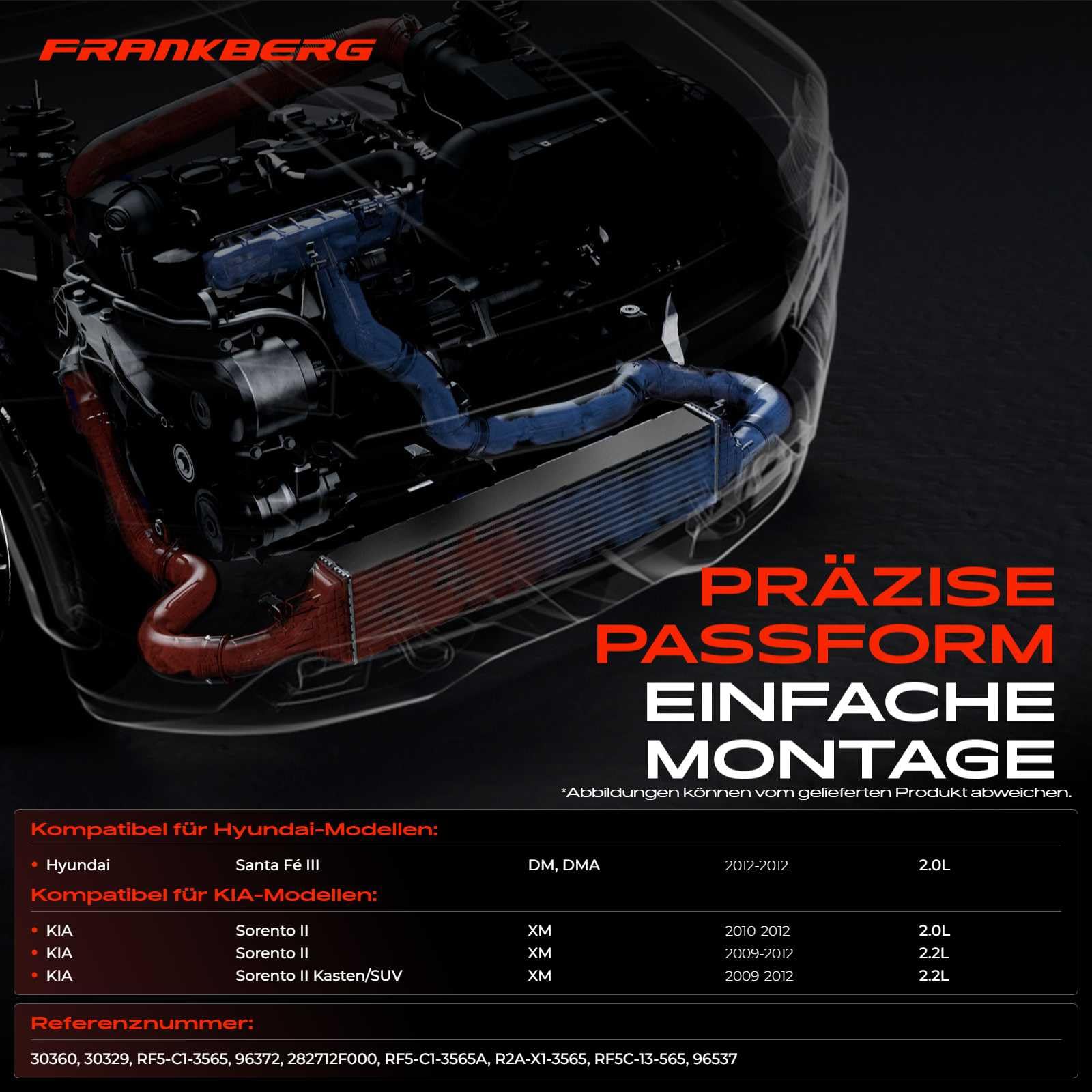 Frankberg Ladeluftkühler Turbokühler Kompatibel mit Santa Fé III DM DMA 2012 Sorento II XM 2.0L 2.2L 2009-2012 Sorento II Kasten/SUV XM 2.2L 2009-2012 Replace# 282712F000