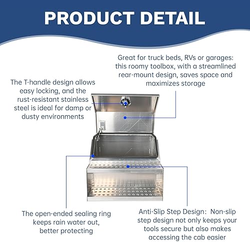 Miniatura 4 de SSN Caja de herramientas para semirremolque de aluminio resistente de 30 pulgadas con diseño ancho abierto y cerradura de pestillo con mango en T,