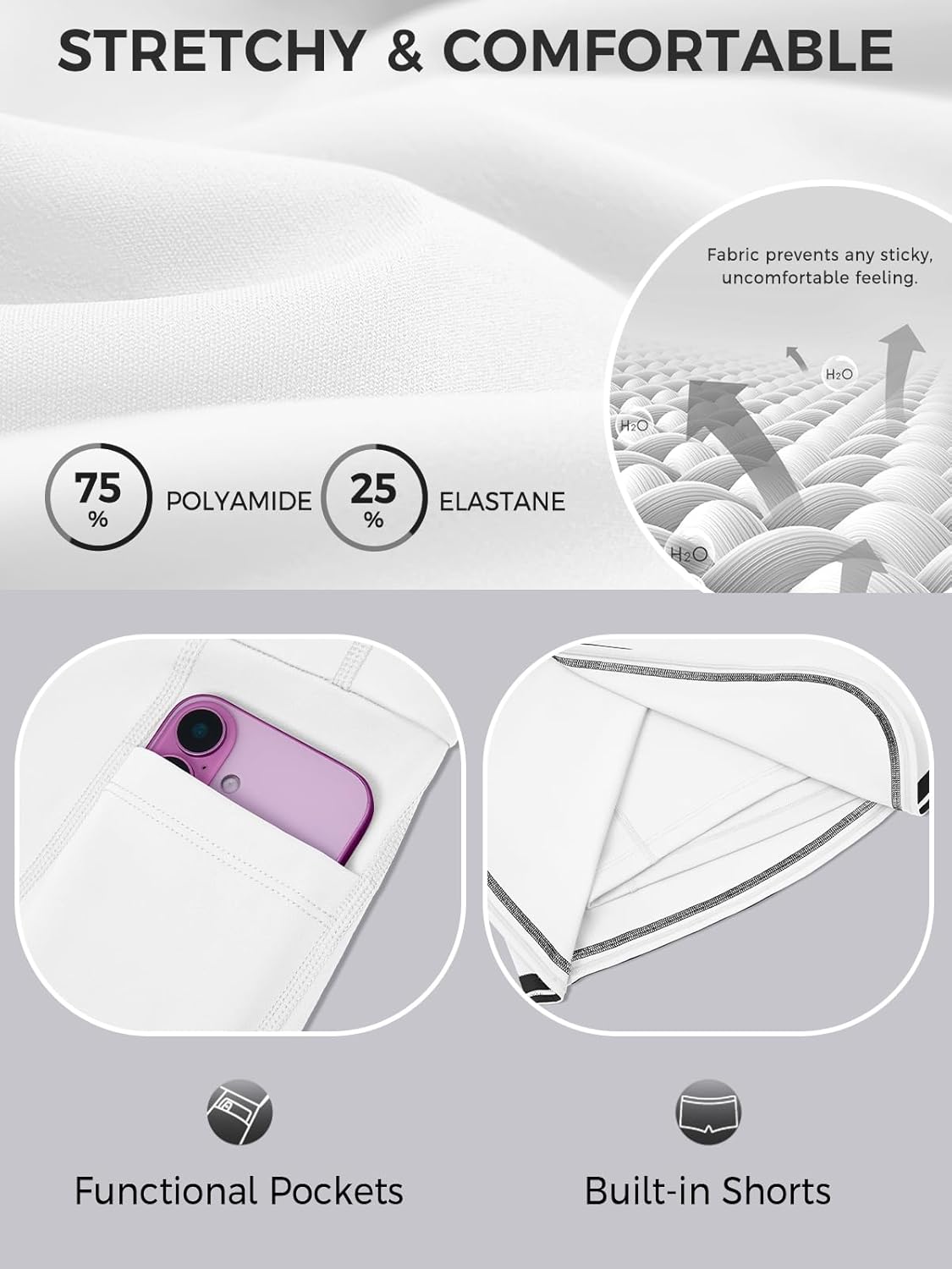 Fisoew Womens Golf Tennis Running Skorts Striped Elastic Waist Skirts Quick Dry Workout Athletic Shorts with Pockets - Image 4