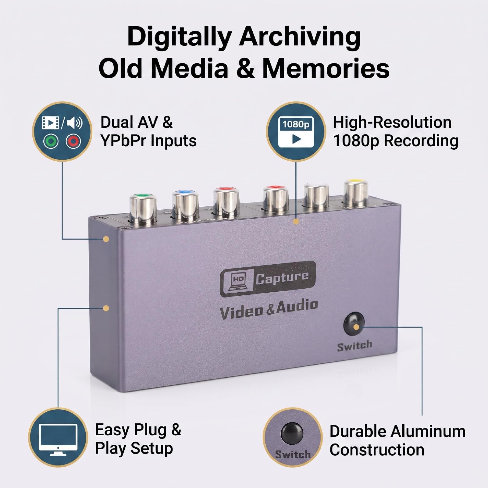 Cuifati Tarjeta de Captura de Vídeo para VHS a Digital con Entrada AV YPbPr