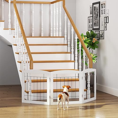Miniatura 8 de PAWLAND Puertas independientes para perros, para la casa, escaleras, puertas, interiores, plegables, de madera, pequeñas, blancas, para cachorros,