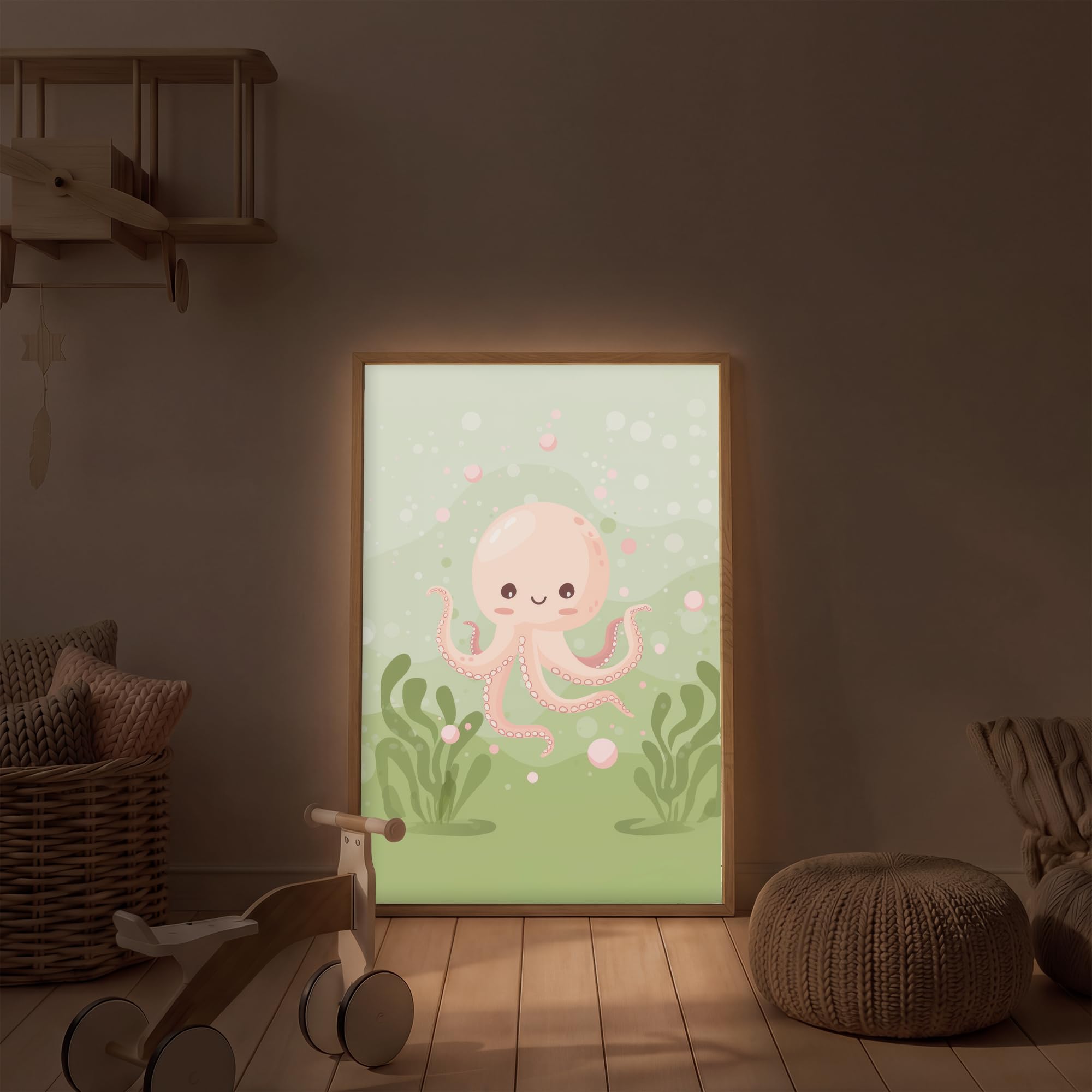 Kinder Nachtlicht 60x90 cm Tischlampe Kinderzimmer Kids Night Light Nachtlampe Baby Schlaflicht Licht Oktopus - Meerestiere - Grün - Unterwasser