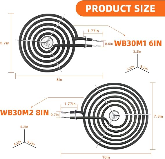 Electric Stove Burner Drip Pans WB31M19(8) WB31M20(6) and Electric Stove Top Burner WB30M1(6) WB30M2(8) Compatible for G-E Hot-point Ken-more General Electric Stove Parts by MIFLUS