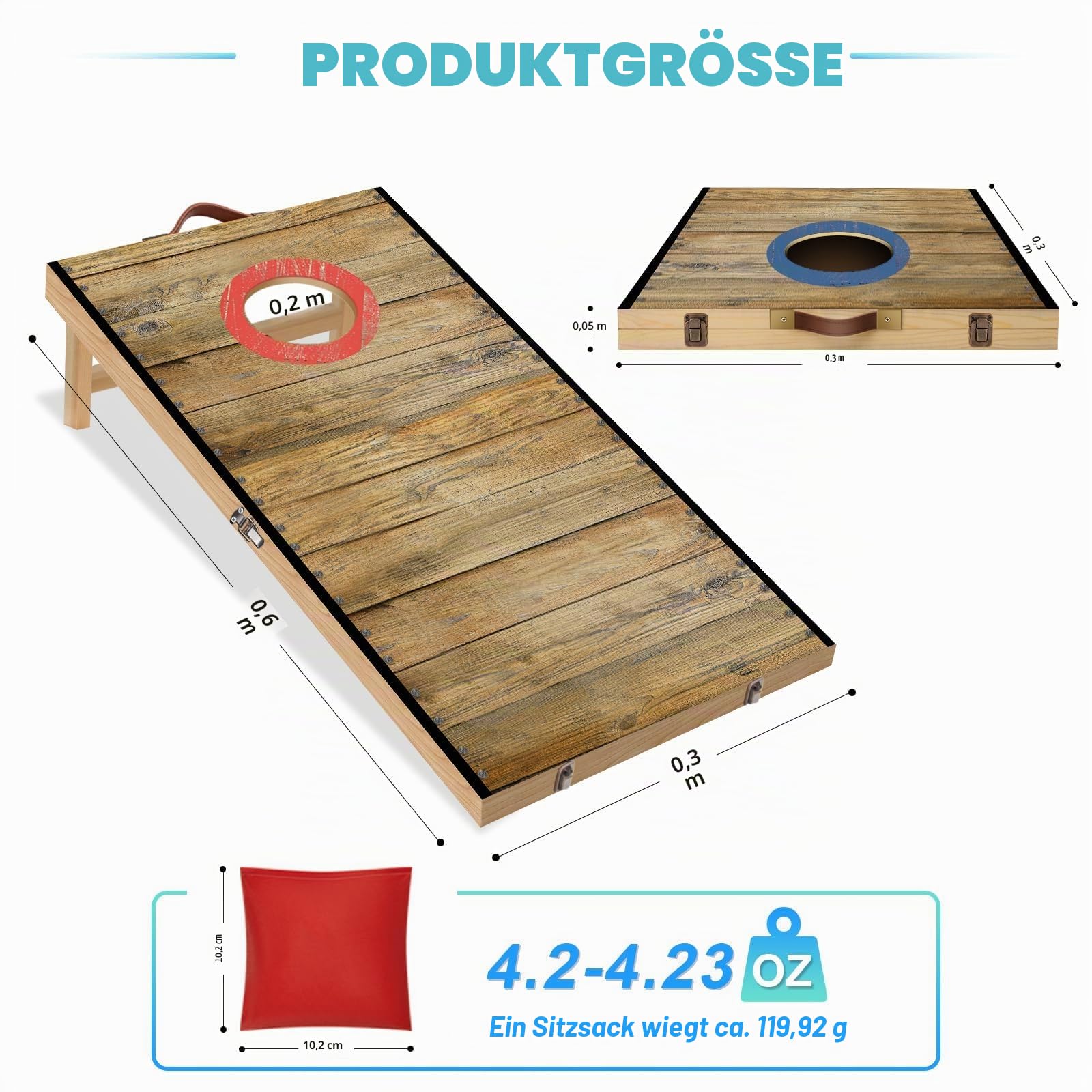 NZQXJXZ Cornhole Spiel Outdoor, 60 x 30 cm Massivholz Premium Corn Hole Boards mit 6 Cornhole Säckchen und Einer Tragetasche, Tragbar Cornhole Toss Set für Familie und Erwachsene