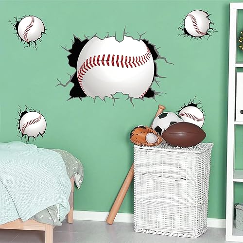 Calcomanías de pared grandes de béisbol 3D, calcomanías de pared para despegar y pegar, calcomanías de pared con temática de béisbol grande, murales
