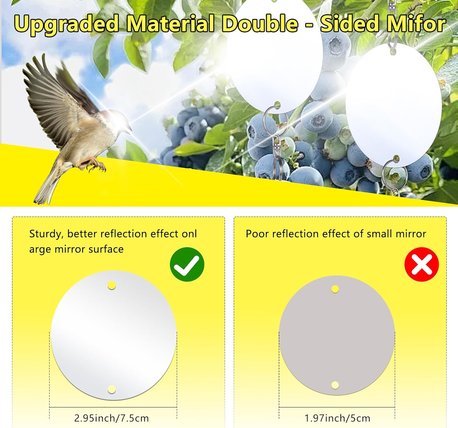 Reflective Bird Scare Discs,12 Set Double-Sided Reflectors Scare Devices,Bird Reflectors to Keep Birds Away Like Pigeon Migrant Bird,Suitable for Garden, Porch,Floor-to-Ceiling Windows - Image 4