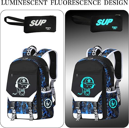 Miniatura 3 de Mochila luminosa para niños, mochila para laptop de 15.6 pulgadas con EE. UU, Azul, Mochila luminosa