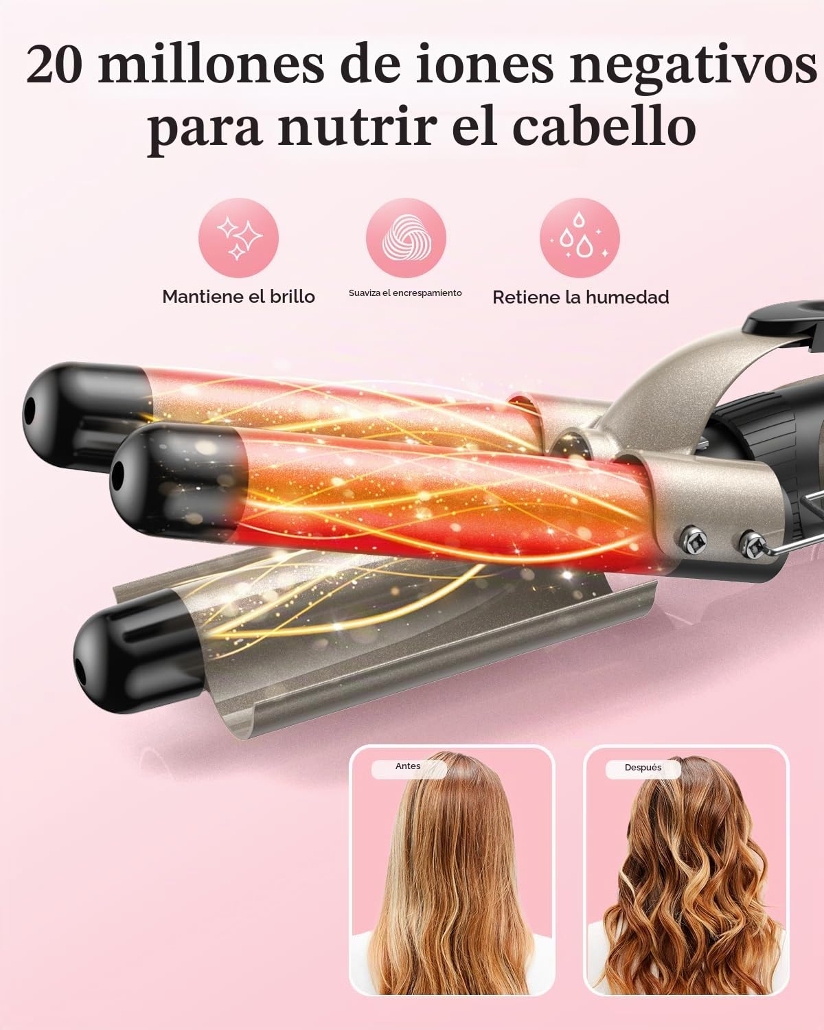 BESTOPE PRO MD-J18 Juego de rizadores de hierro ondulado 5 en 1 - rizadores 3 barriles para rizos grandes sin rizos de cerámica con diferentes accesorios Ajuste de temperatura, Dorado