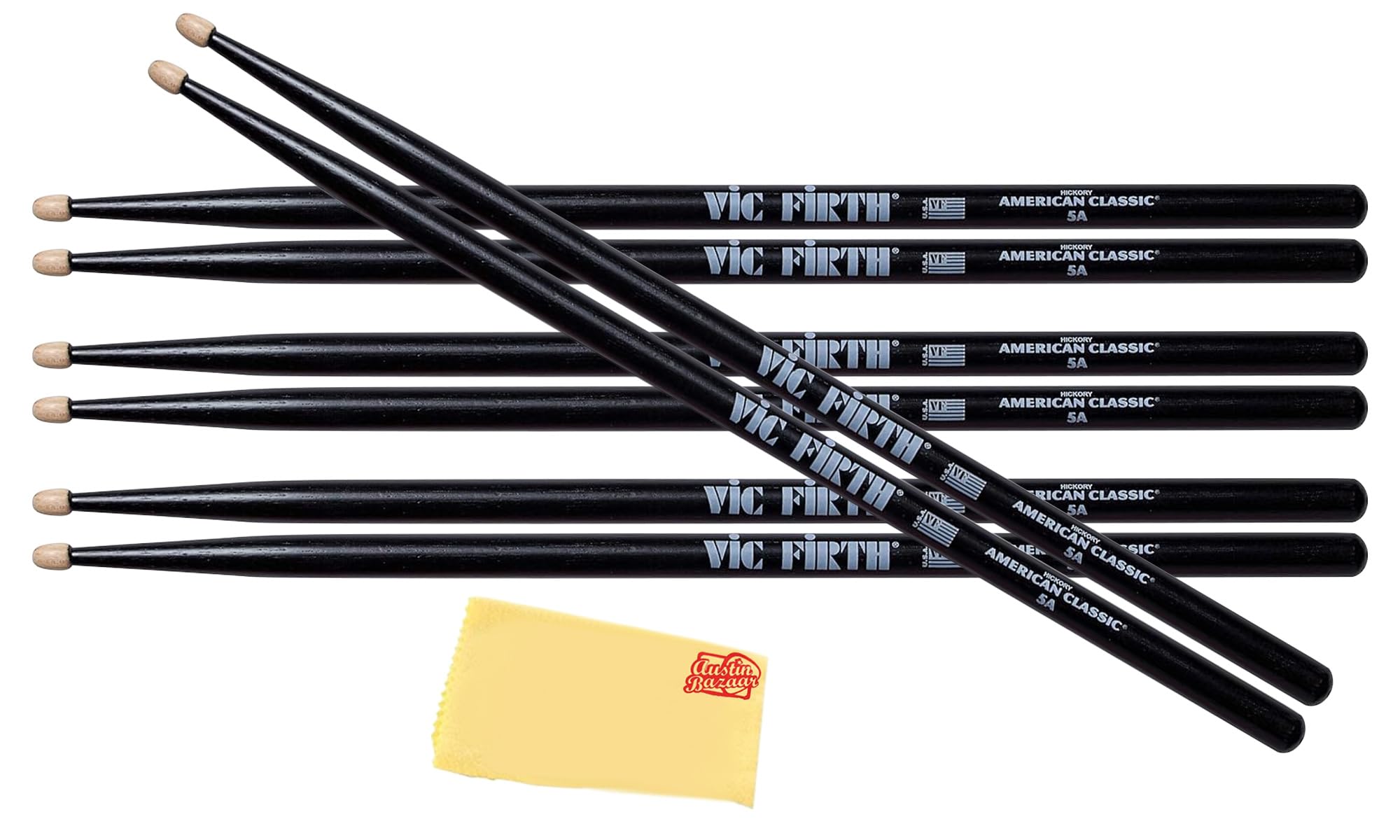 Vic Firth American Classic® Series Drumsticks - 5AB - American Hickory - Holz Tip - Schwarz - 4 Paar Value Pack