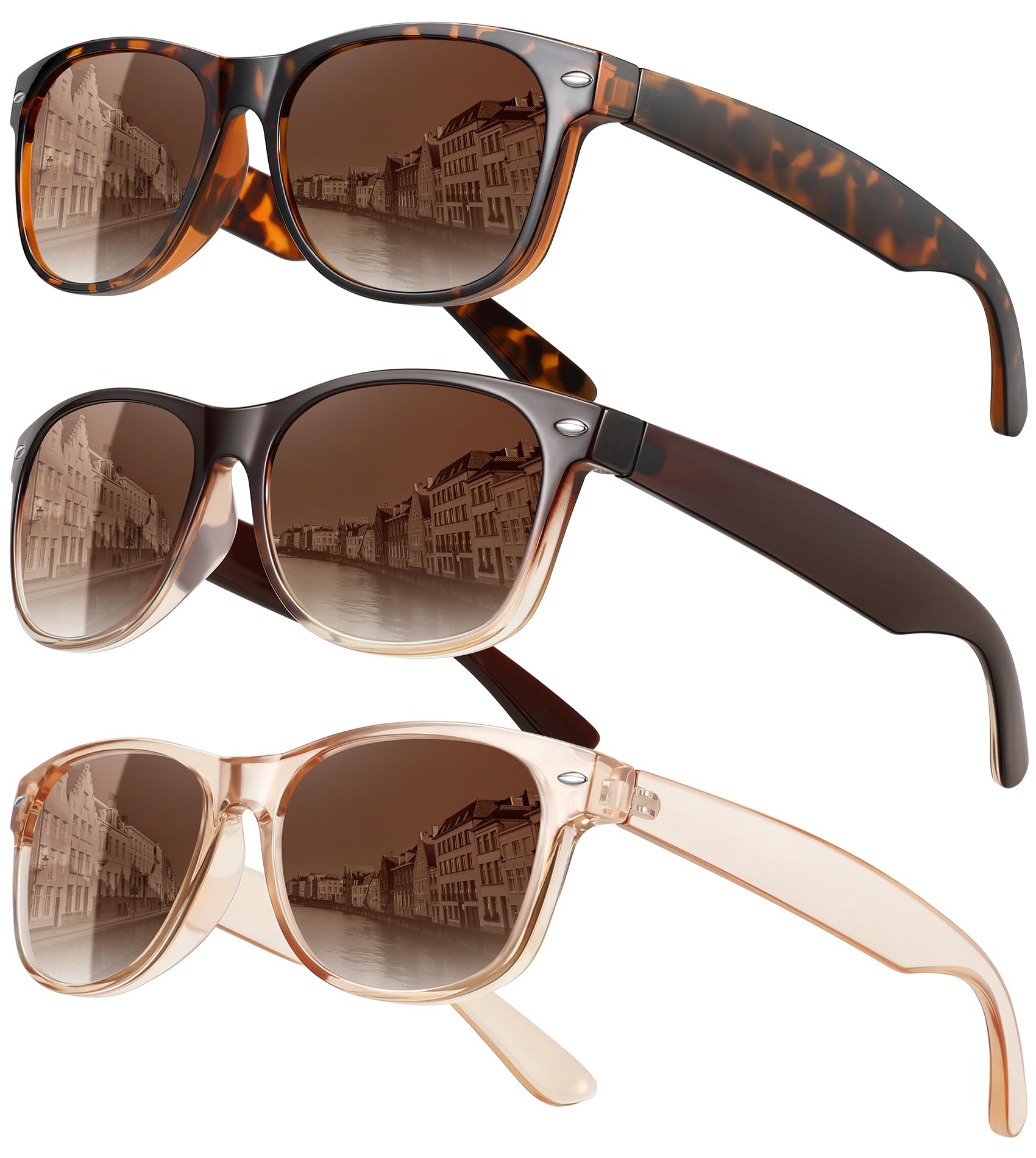 MEETSUN Classic Polarized Sunglasses for Women Men Trendy Retro Sun Glasses for Driving UV Protection 3 Pack