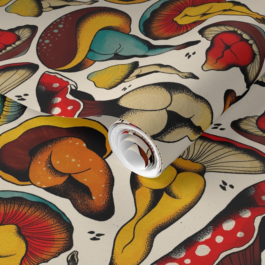 Removable Wallpaper 3ft x 2ft - Mushroom Buttshroom Nsfw Booty Butts Buttshrooms Sexy Tattoo Flash Body Positive Mature Content Custom Pre-Pasted Wallpaper by Spoonflower