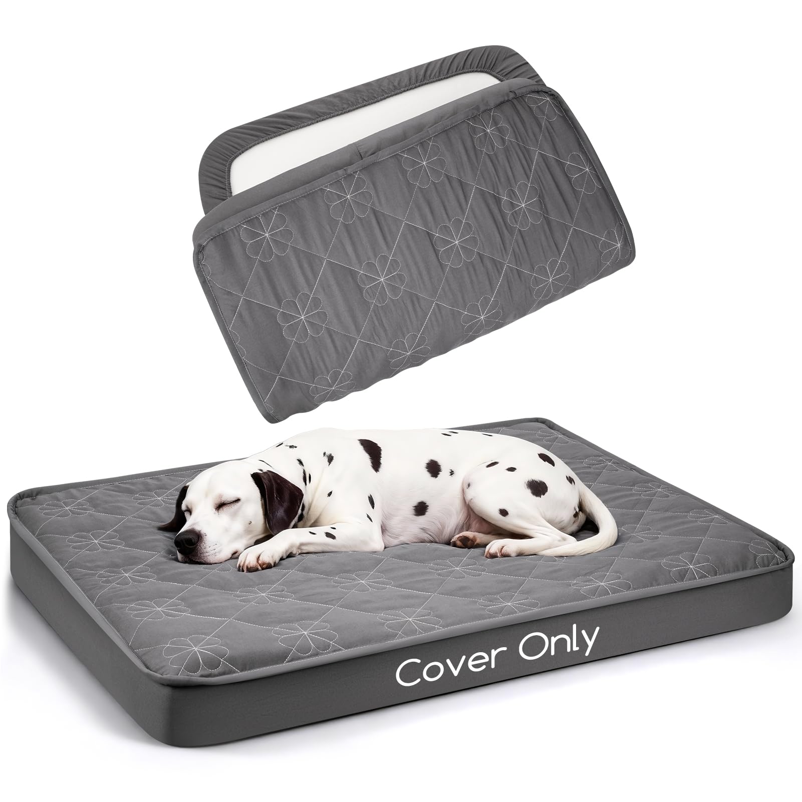 Dog Bed Cover Replacement Washable, Waterproof Dog Bed Sheets,Ultra Soft Pet Pillow Cover Quilted,Removable Pet Bed Liner - 35x44 Inches,Grey