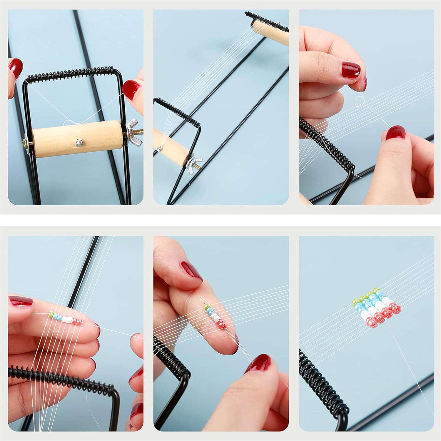 Risegun Telaio di perline, perline Loom cornice per tessitura, telaio di perle in acciaio inox, per maglieria fai da te, gioielli fatti a mano, bracciali collane (nero)