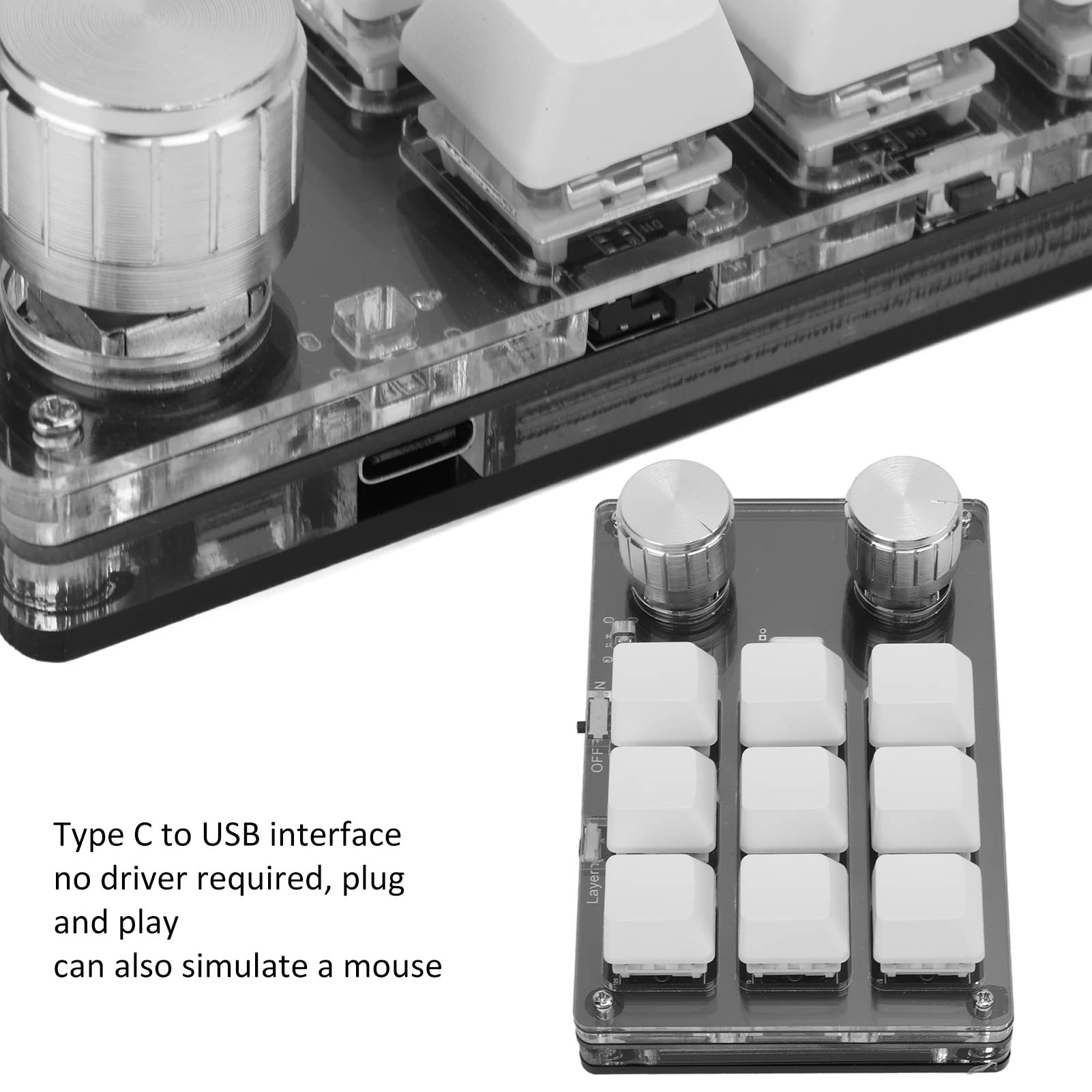 Septpenta Tastiera Meccanica Macro con Una Sola Mano, Tasti di Scelta Rapida Programmabili Wireless, Interruttore Blu a 9 Tasti con Manopola, Interfaccia da Tipo C a USB per Musica di Gioco