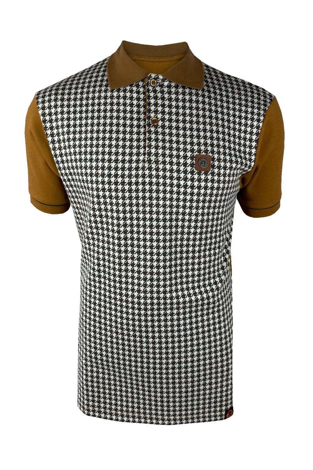 Trojan Men's Tan Houndstooth Panel Polo (Uk, Alpha, Xxl, Regular, Regular, )