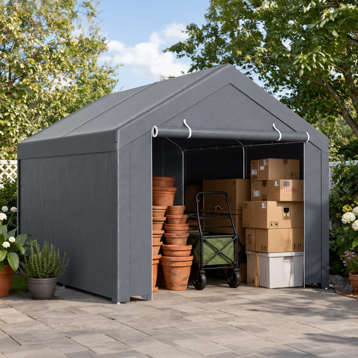 Tenda per garage impermeabile 3x4 m con pareti laterali rimovibili struttura tubolare in acciaio