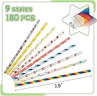 Vista 3 de HAKACC 180 popotes de papel para beber, 9 patrones diferentes, pajitas desechables para cumpleaños, bodas, vacaciones, decoraciones de bricolaje