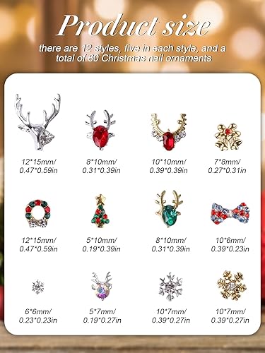 Miniatura 9 de 60 piezas de diamantes de imitación de Navidad para arte de uñas, aleación 3D, dijes de campana, diamantes de nieve, joyas de Navidad, gemas de Papá