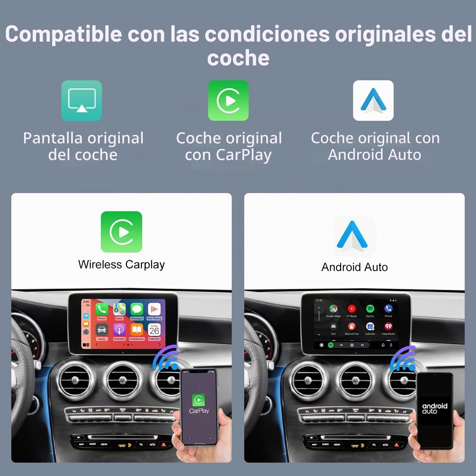 Road Top inalámbrico Android Auto para Mercedes Benz C GLC W205 2015-2018 Año, Carplay Retrofit Kit Decodificador, para Apple Carplay/Android Auto/Mirrorlink/Navegación