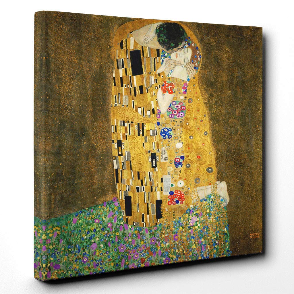 Gustav Klimt The Kiss No.2 Canvas Print | Gallery Wrapped 30mm Frame Wall Art | 20x20 inches | Ready to Hang | Contemporary Picture | Living Room Bedroom Lounge Office