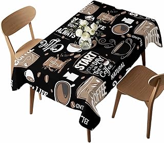 Rectangle Waterproof Table Cloths Cartoon Theme Coffee Cup Beans Tablecloths Topper Cover Brown Black Kitchen Dining Tablecloth for Indoor Outdoor Wedding Tables