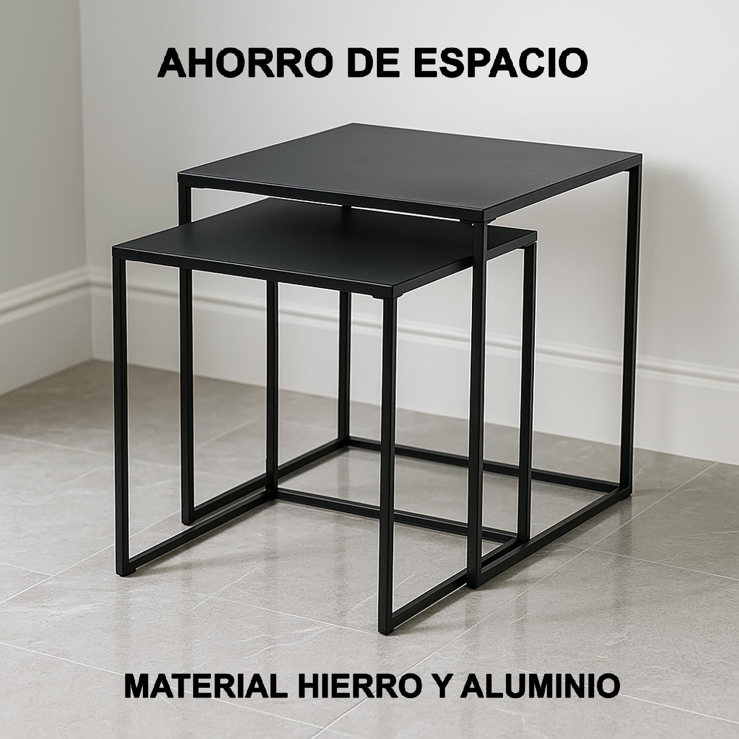 TIENDA EURASIA – Mesas Auxiliares para Salon | Set de 2 | Material Hierro y Aluminio | Medidas Mesa Grande 38x38x41 cm y Mesa Pequeña 34x34c37 cm | Color Negro
