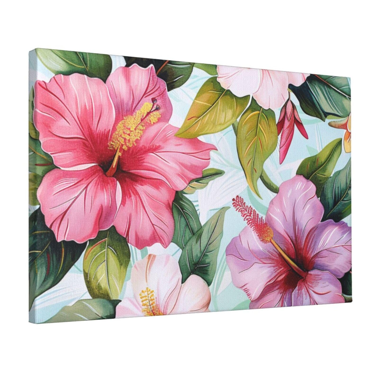 YKLJG Hawaiian flowers print Printed Wall Art Canvas Prints 45x30 CM Wooden Framed Picture Painting Artwork for Bedroom Kitchen Home Office Decor