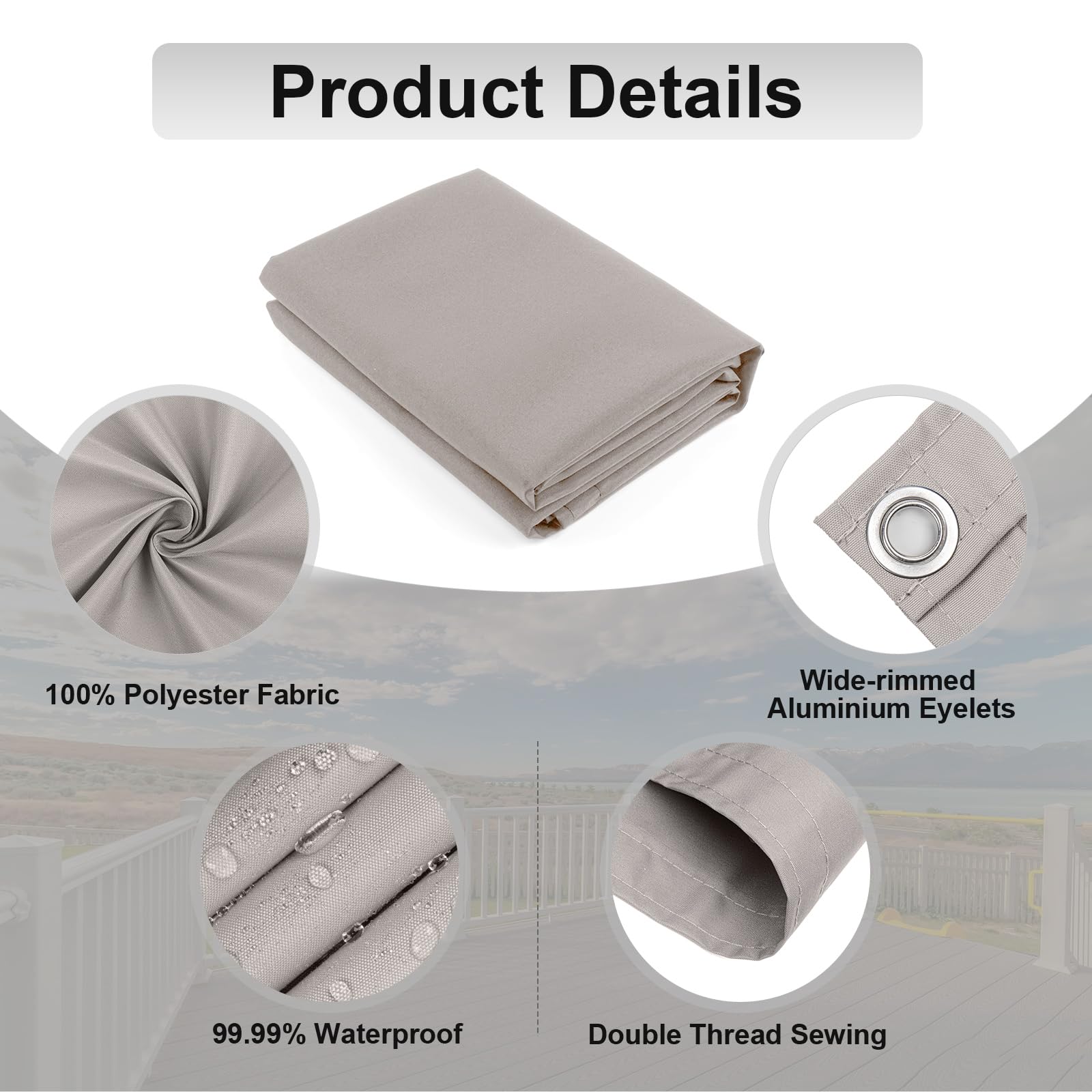 AXT SHADE Balcony Privacy Screen 100x600cm Waterproof Balcony Cover Wind and UV Protection with Cable Ties for Outdoor Terrace-Taupe - Image 3