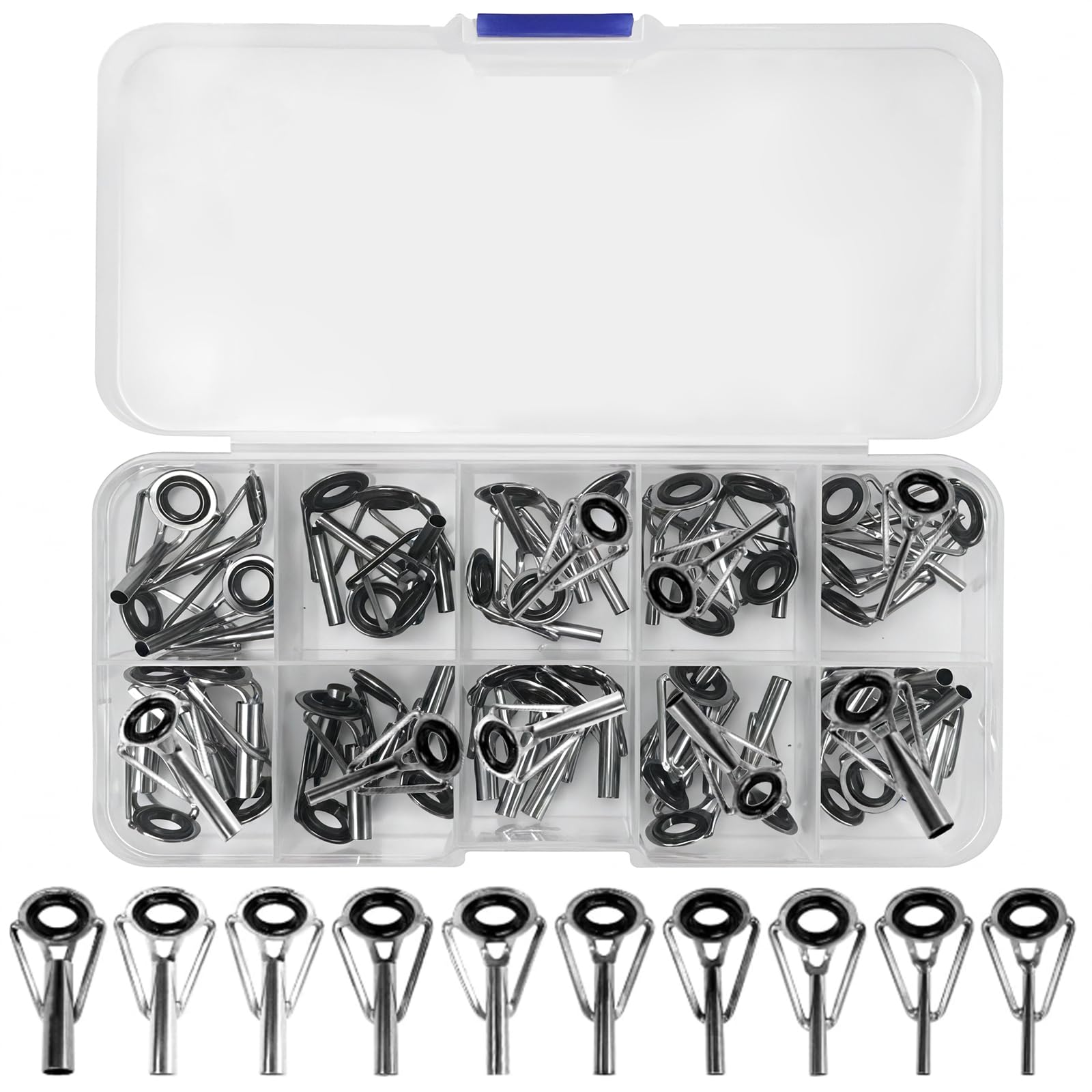 Kit 50 Anneaux De Canne à Pêche – 10 Tailles (1,6 à 3,5mm), Acier Inox, Boîte De Rangement