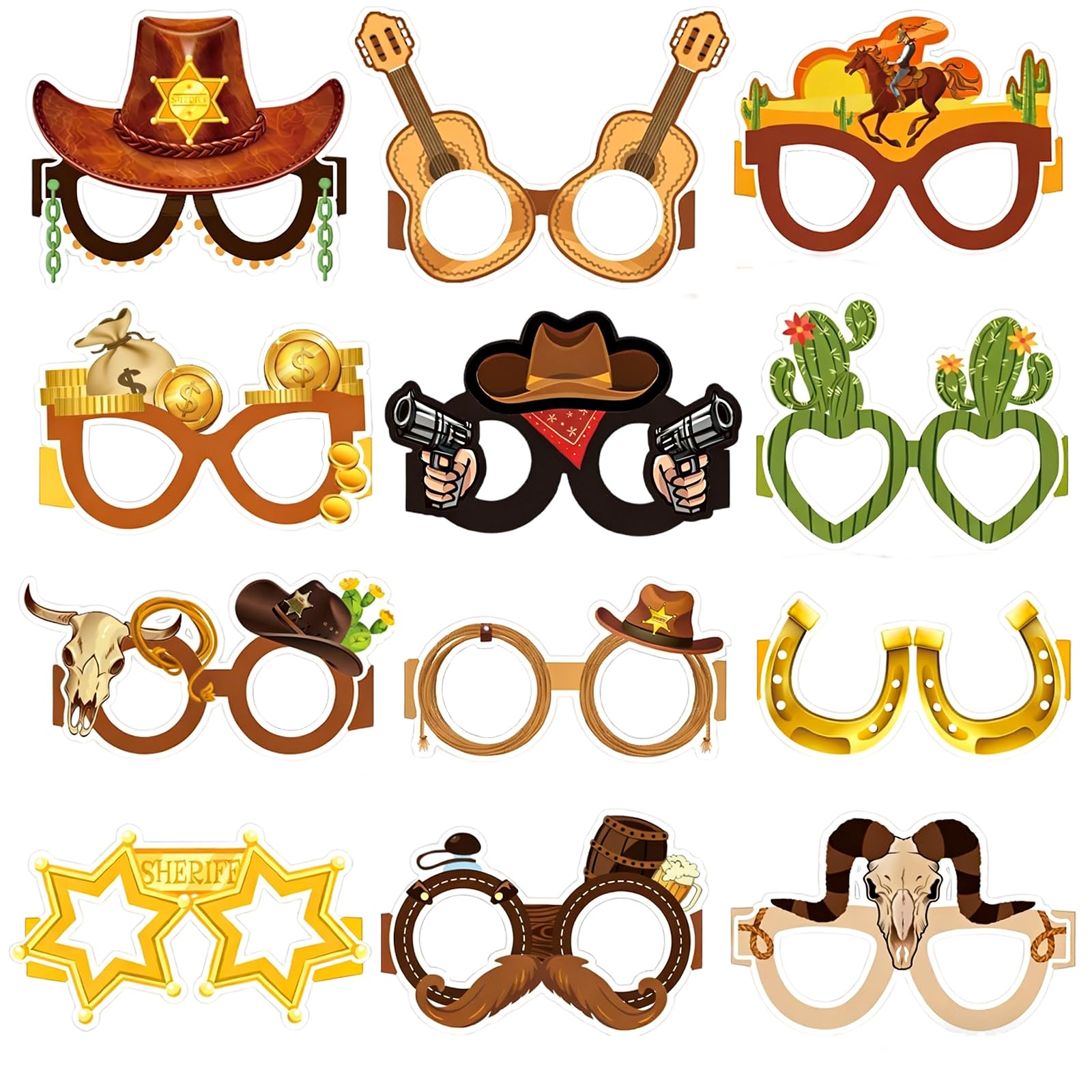 Hedayu 12 Pcs Cowboy Party Decorations, Western Party Decorations, Funny Cowboy Themed Paper Eyeglasses Frame, Photo Booth Props for Carnival Country Wild Themed Birthday Party Favors Accessories